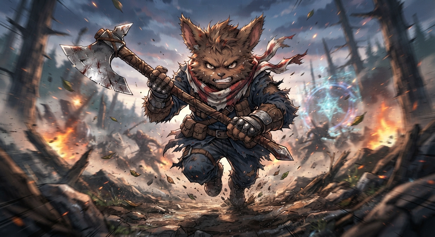 UberWomble in the heat of battle with an axe